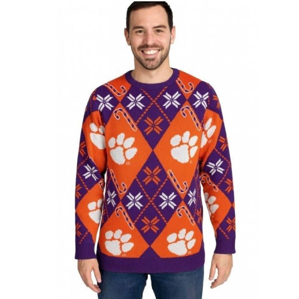 Clemson Tigers Christmas Sweater NWT Knit Pullover Holiday Snowflakes Size 2XL